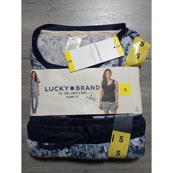 Lucky Brand Other - Lucky Brand Pajama Set Womens Small Blue Floral *4 PC* Tee/Tank/Short/Pant